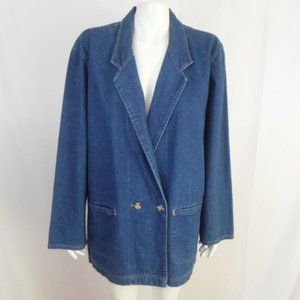 Vintage Vivaldi Blue Denim Blazer Jacket Double Breasted Long Sleeve
